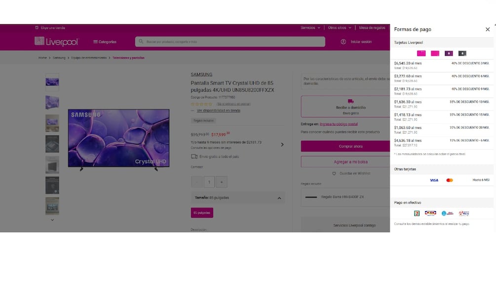 Precio desglosado en Liverpool. (Foto: Captura de pantalla)
