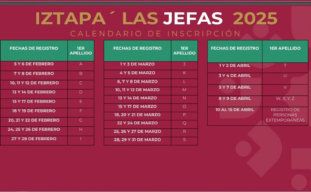 Calendario registro iztapa las jefas 2025. (Foto: Captura de pantalla