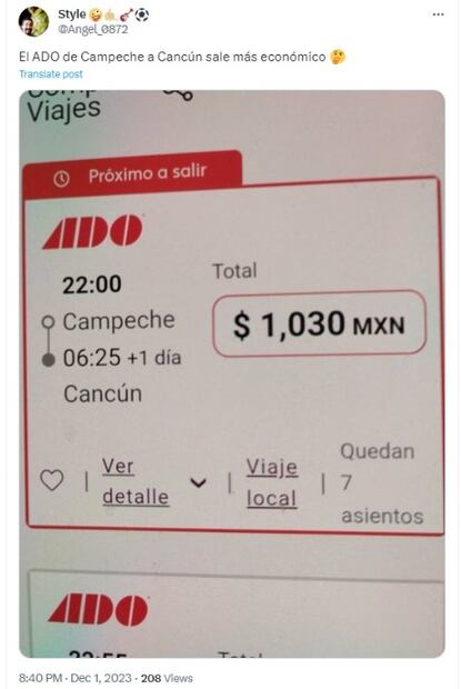 Boletos de autobús de Campeche a Cancún. (Foto: DeDinero)