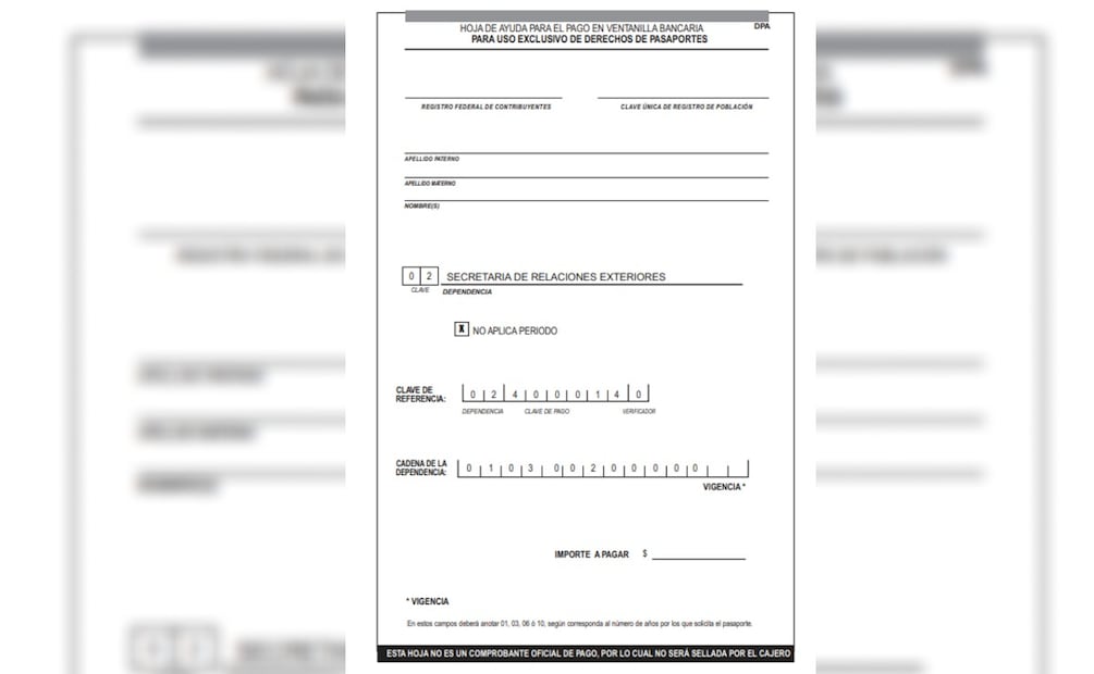 Formato de pago del pasaporte. (Foto: Captura de pantalla)