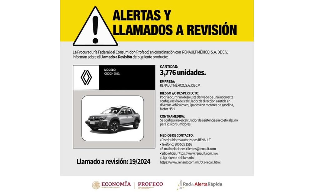 Alerta Profeco sobre camioneta Renault. (Foto: Captura de pantalla)