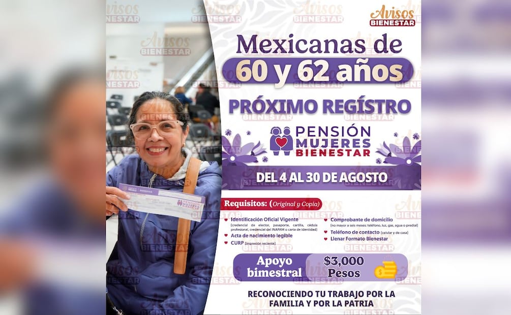 Registro de mujeres de 60 a 62 años. (Foto: X de Avisos Bienestar)