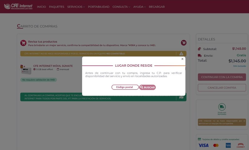 Verifica la disponibilidad del servicio antes de realizar tu compra. (Foto: Captura de pantalla)