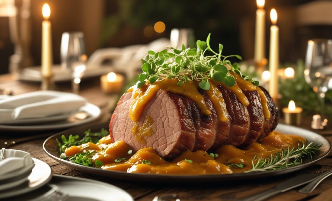 Cena de Año Nuevo económica: Aprende a preparar solomillo de cerdo con quinoa y ciruelas por menos de 500 pesos. (Foto: Creada con IA)