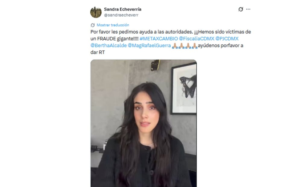 Sandra Echeverría denuncia a Meta X Change Capital por fraude y revela fraude masivo en México. (Foto: Captura de pantalla)
