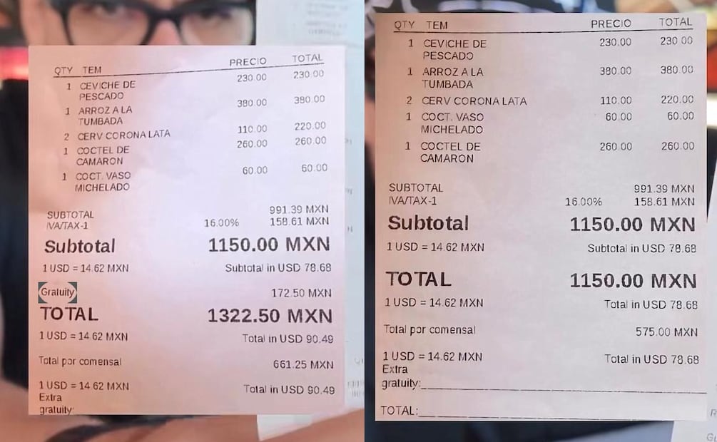 ¡Cuidado en Cancún! Exhiben estafa de propina disfrazada de impuesto en restaurante. (Foto: Captura de pantalla)