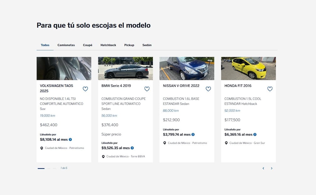 Catálogo BBVA AutoMarket. (Foto: Captura de pantalla)