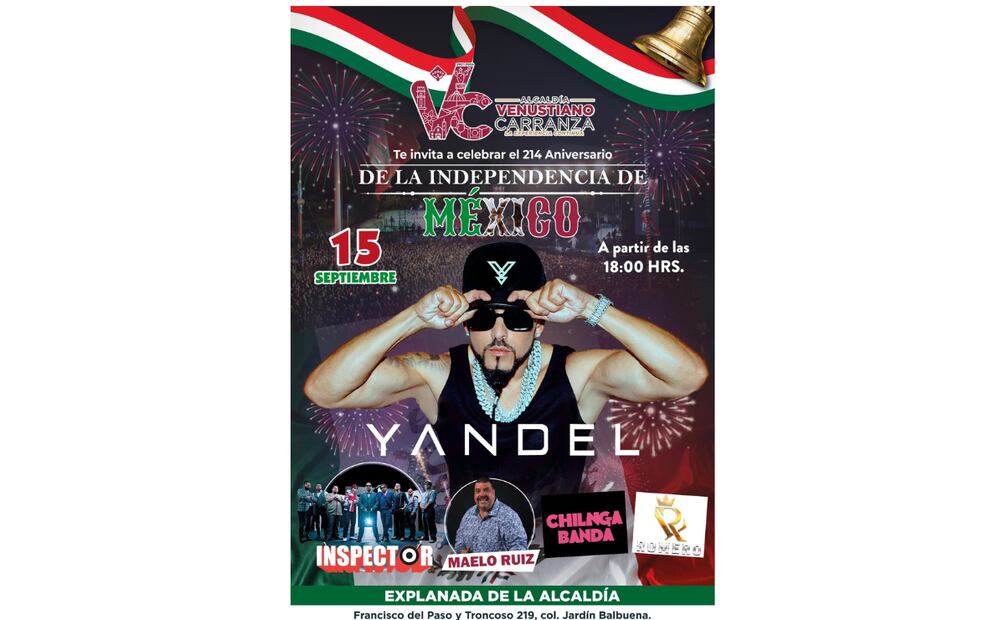 Conciertos gratis en la alcaldía Venustiano Carranza por el 15 de septiembre. (Foto: Captura de pantalla)