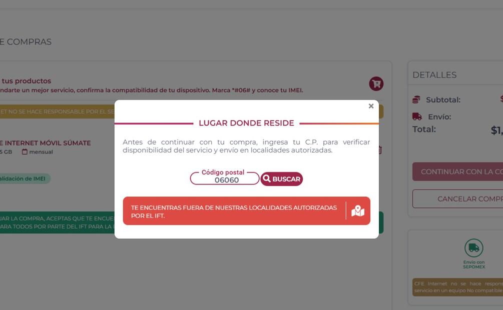 EL MIFI no está disponible en la CDMX. (Foto: Captura de pantalla)