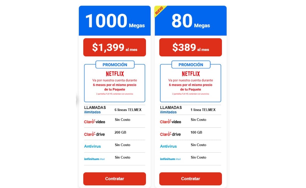 Costo del servicio de Internet en Telmex. (Foto: Captura de pantalla)