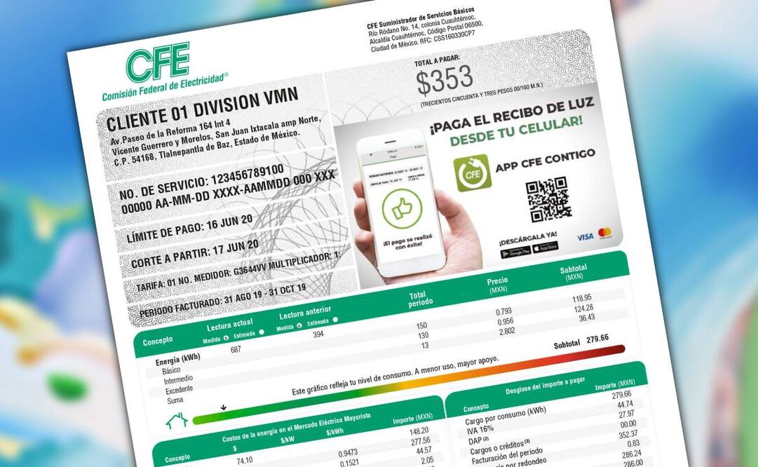 Puedes identificar tu esquema tarifario en tu recibo de la CFE. (Foto: DeDinero)