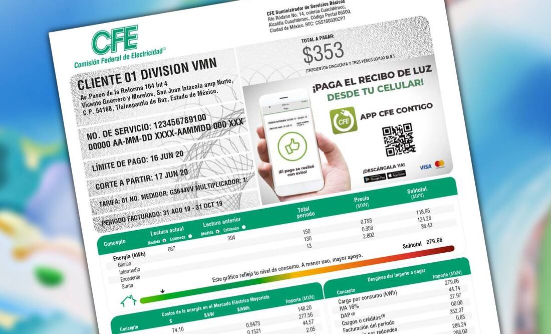 Puedes identificar tu esquema tarifario en tu recibo de la CFE. (Foto: DeDinero)