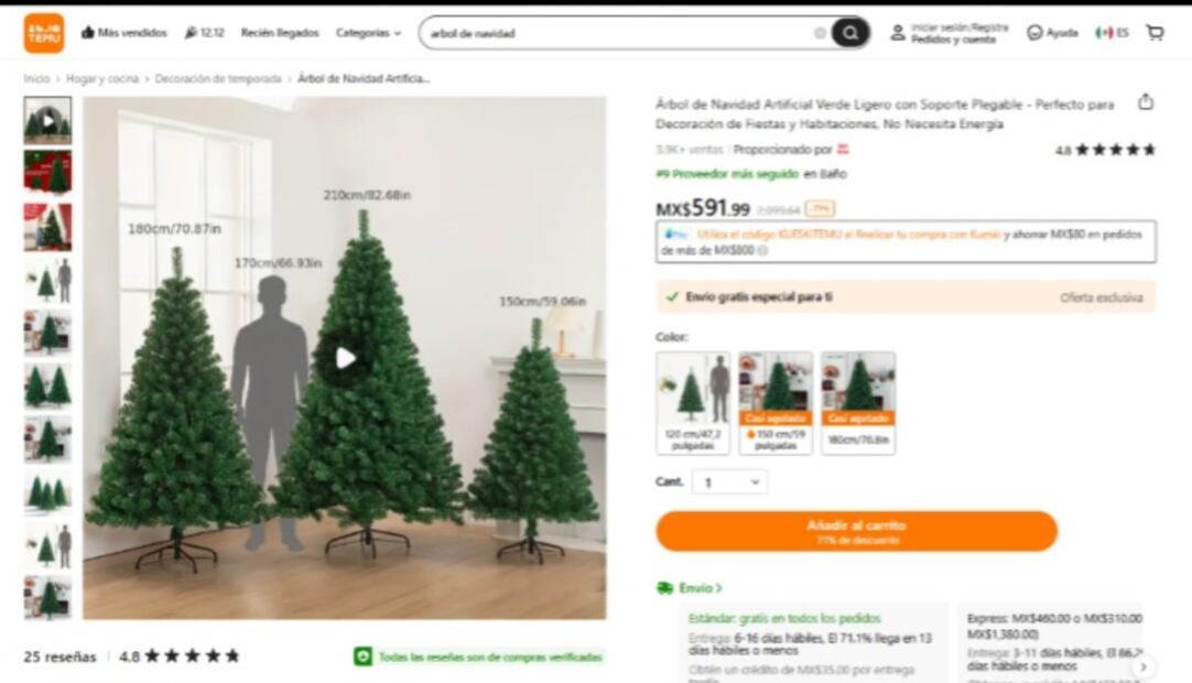 Árbol de Navidad TEMU. (Foto: Captura de pantalla)