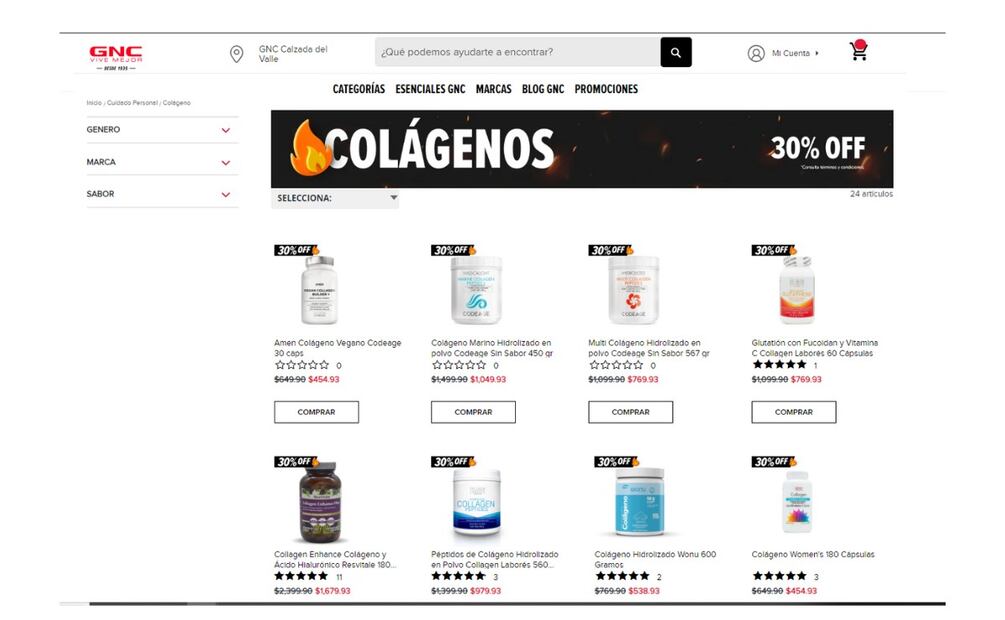 GNC cuenta con un amplio catálogo de suplementos con colágeno. (Foto: Captura de pantalla)