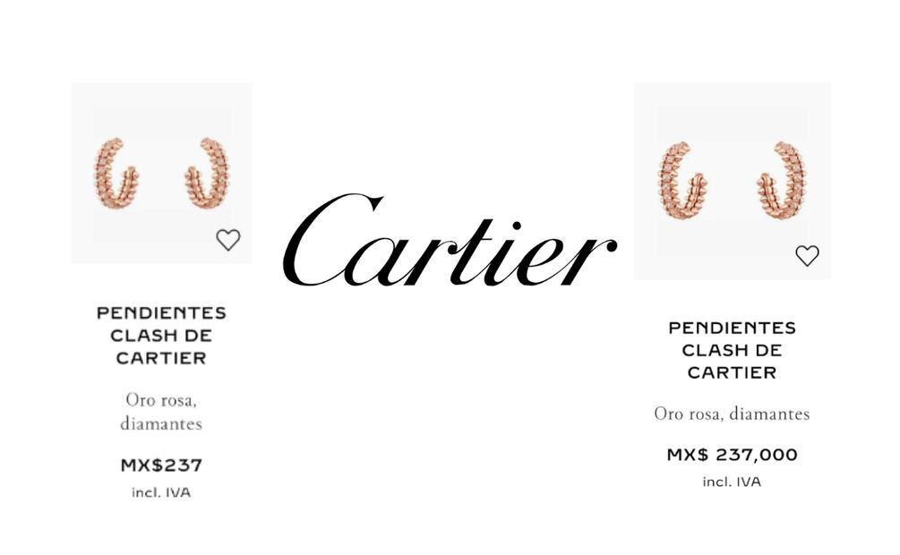 Cartier comete error en el precio publicado de unos aretes de oro rosa con diamantes (Foto: DeDinero)