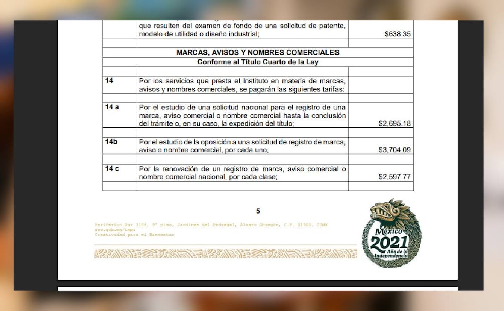 Registrar una marca en México 2025: costos oficiales del IMPI. (Foto: IMPI)
