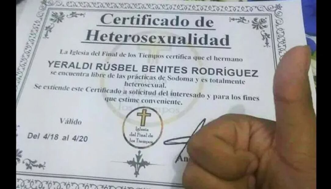 Certificado de la Iglesia del Fin de los Tiempos. (Foto: Redes sociales)