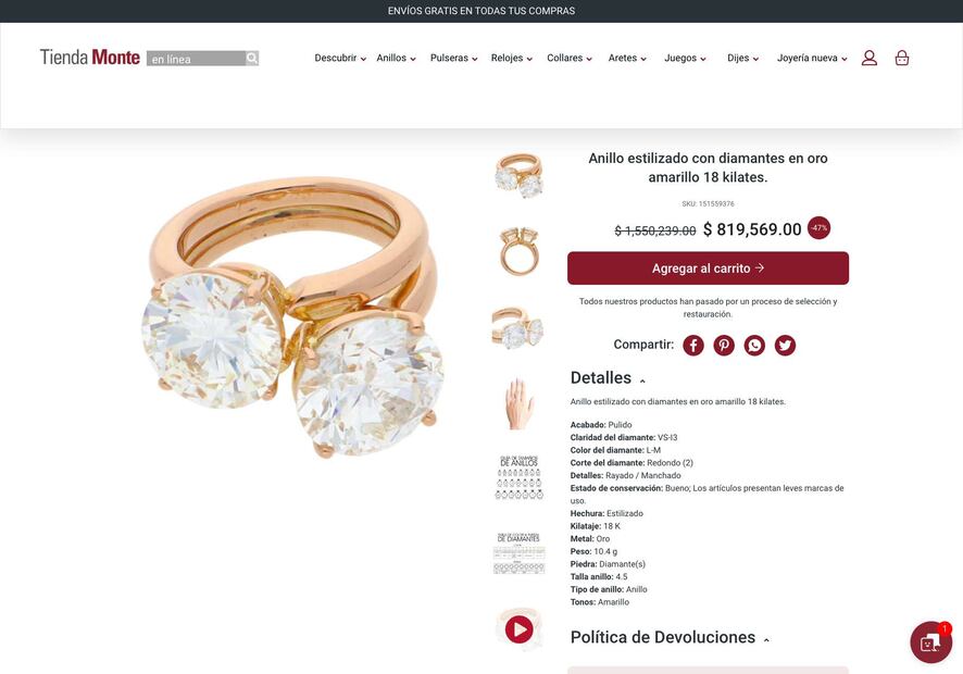 Anillo de oro y diamantes en el Monte de Piedad 2024. (Foto: DeDinero)