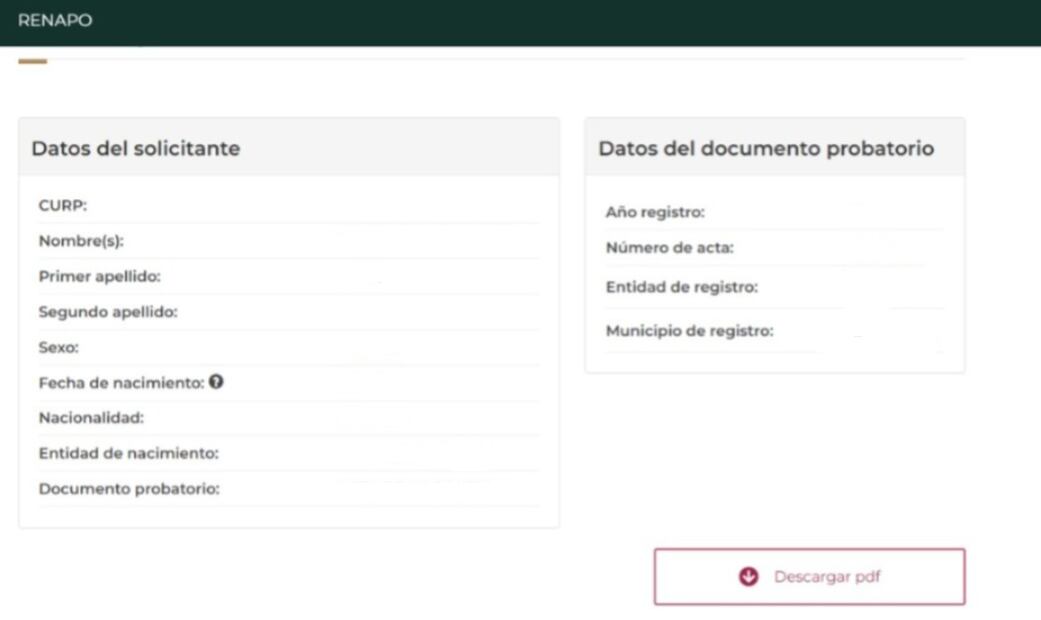 Datos del CURP. (Foto: Captura de pantalla)