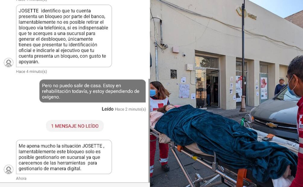 Adulta mayor acudiendo a la sucursal de HSBC en camilla. (Foto: Redes sociales)