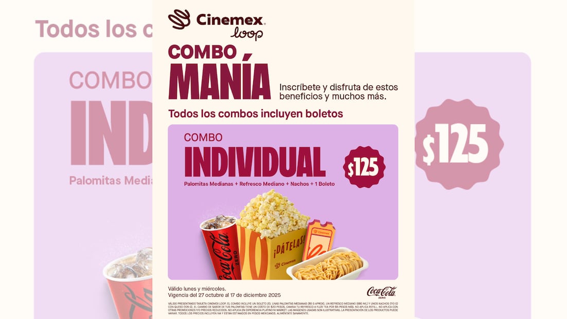 Combo Individual de Cinemex (Foto: Captura de pantalla X)