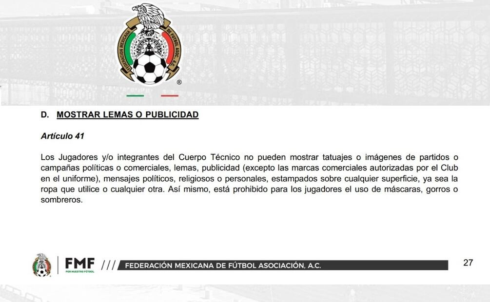 Artículo 41 del Reglamento de Sanciones de la FMF. (Foto: Captura de Pantalla)