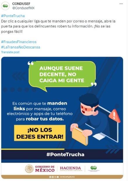 Publicación de la Condusef en su cuenta de "x" . (Foto: Redes Sociales)