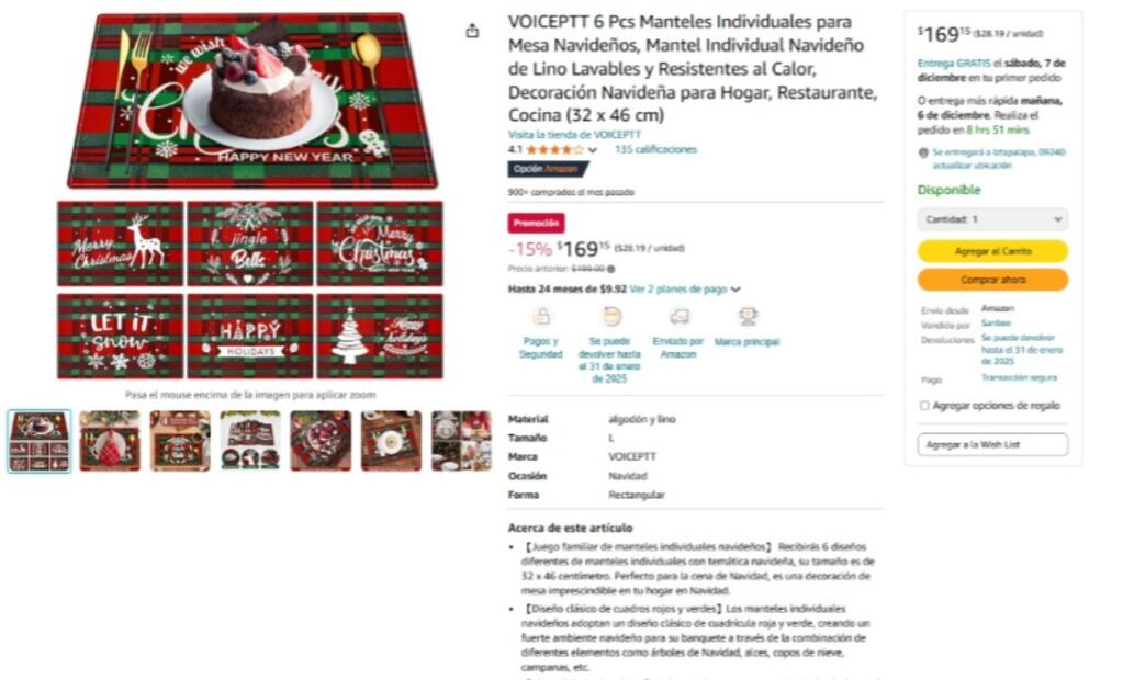 Accesorios navideños en Amazon. (Foto: Captura de pantalla)