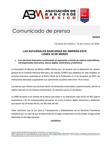 La ABM compartió este comunicado el pasado 14 de marzo. (Foto: Redes sociales)