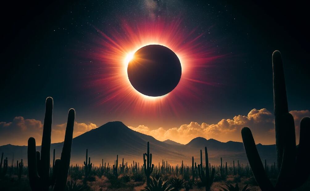 Así se verá el Eclipse Total Solar en México, según la Inteligencia Artificial. (Foto: DeDinero)