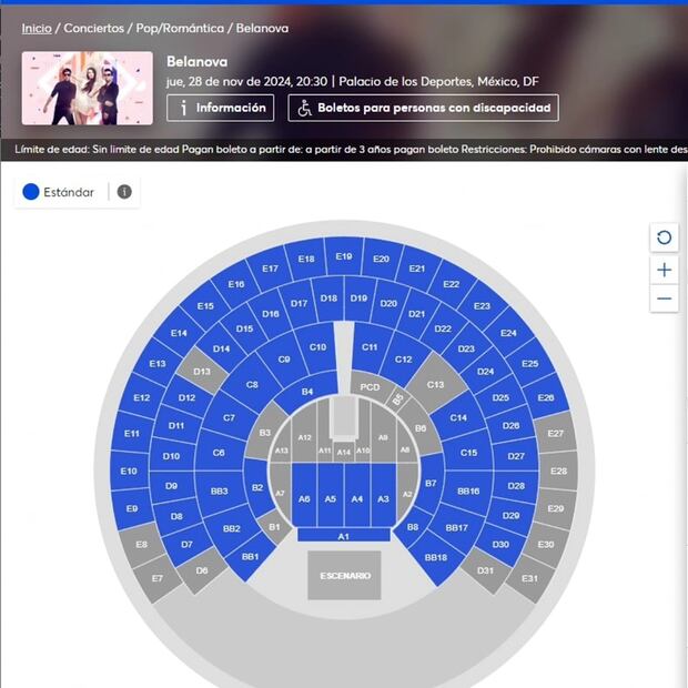 Estas serían la secciones para el concierto de Belanova. (Foto: Redes sociales)