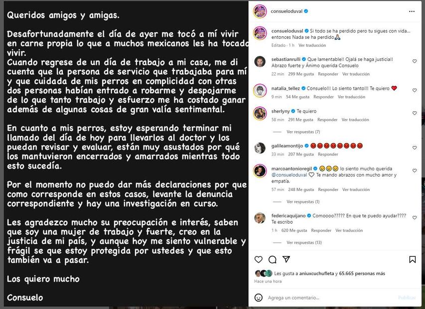Consuelo Duval es víctima de robo en su casa y ella revela qué persona cercana lo hizo.