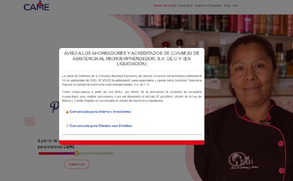 ¿Qué está pasando con la financiera CAME? (Foto: Sitio web de CAME)