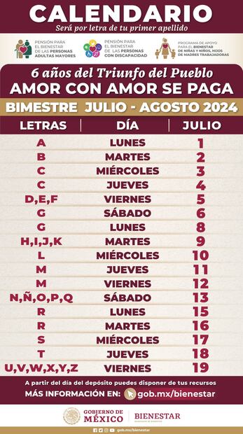 Calendario de pagos de las pensiones del Bienestar. (Foto: Redes sociales)