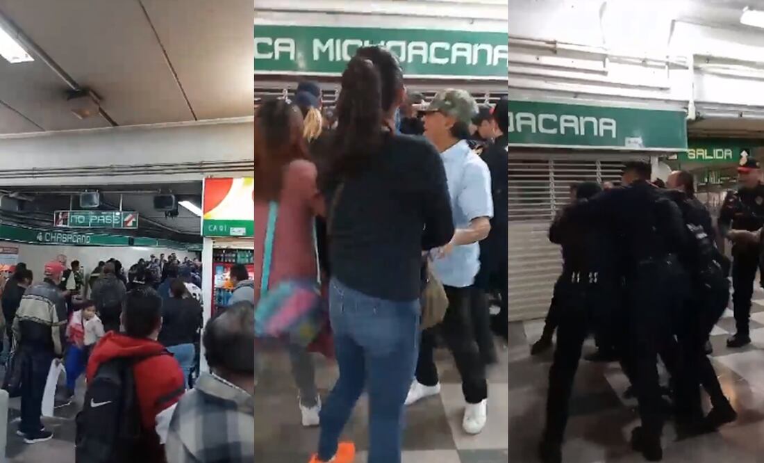 Pelea dentro del Metro CDMX, ahora comerciantes contra policías. (Foto: Capturas de pantalla)