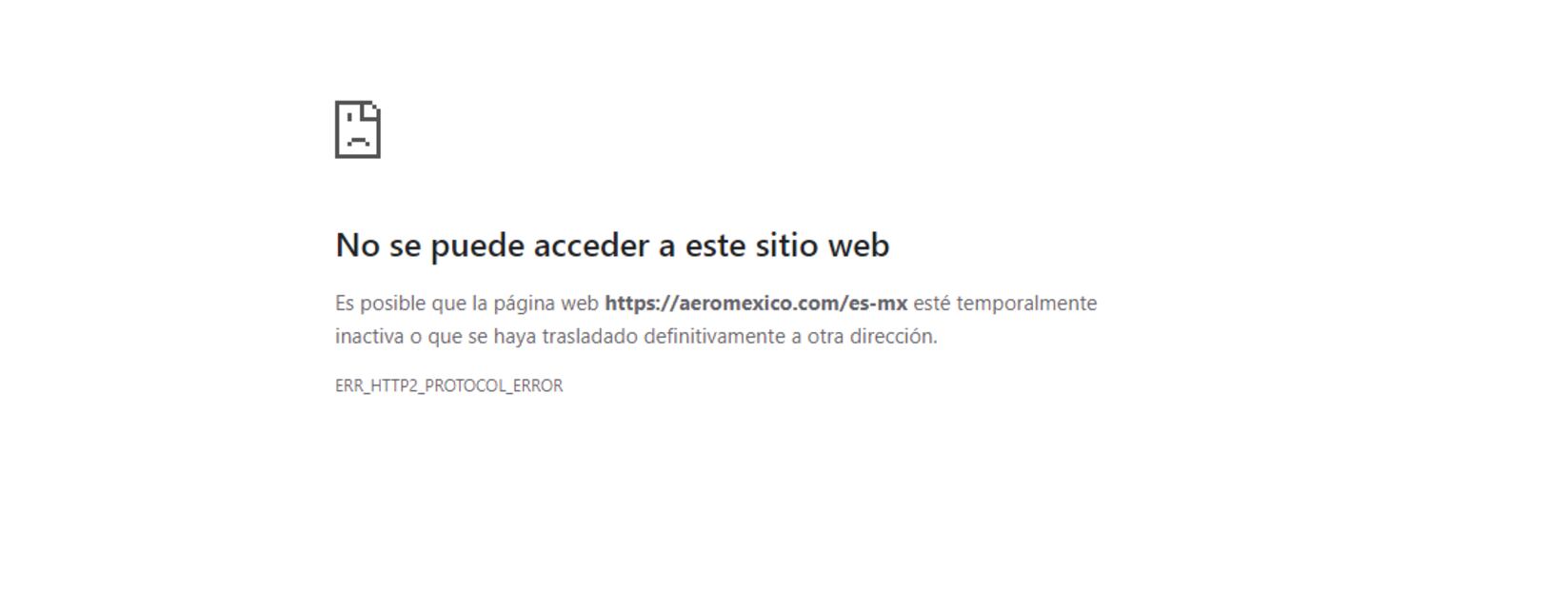 Página de Aeromexico presenta falla al abrir. (Foto: Captura de pantalla)