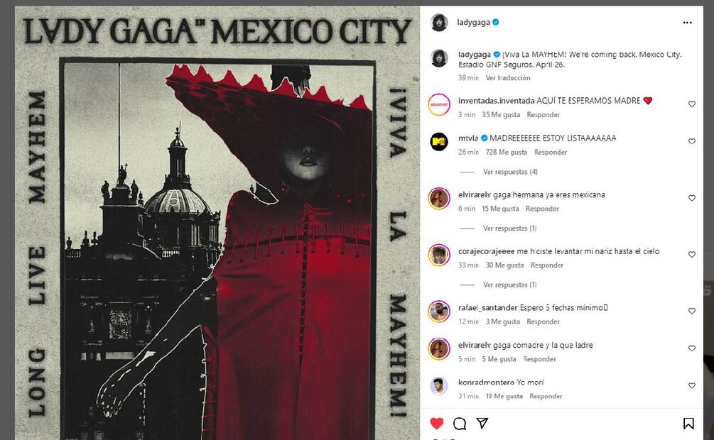 Boletos para Lady Gaga Ciudad de México 2025. (Foto: Instagram)