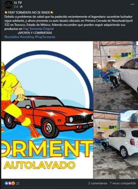 Publicación de la página que promocionó el negocio de Fray Tormenta. (Foto: Captura de pantalla)