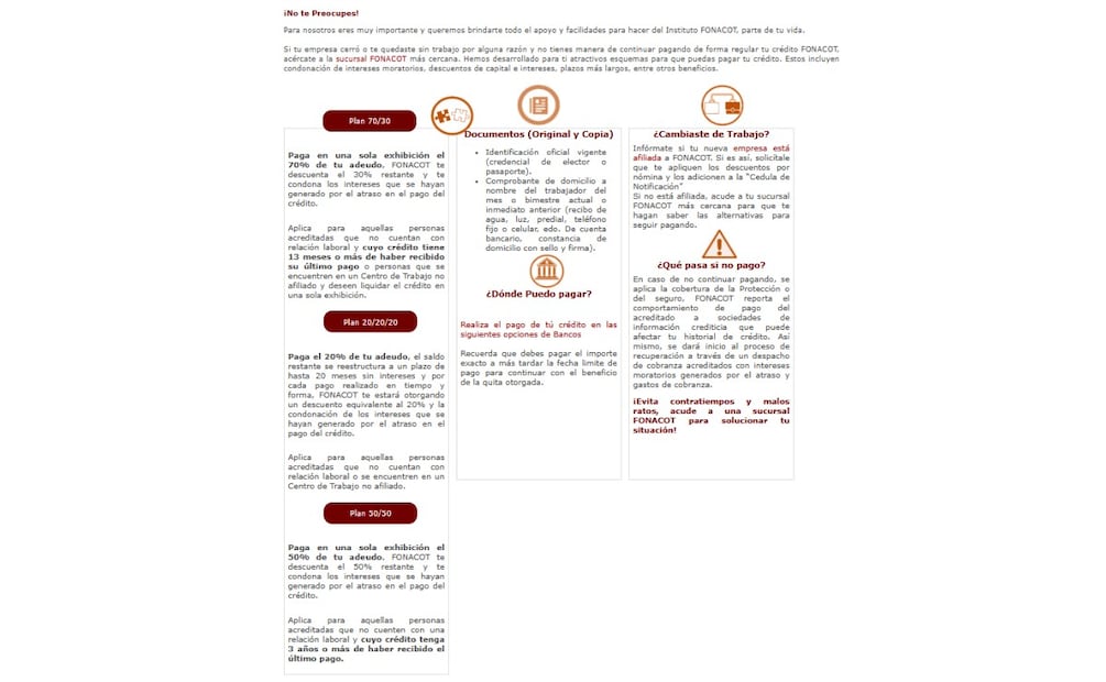 Esquema de pago Fonacot. (Foto: Captura de pantalla)