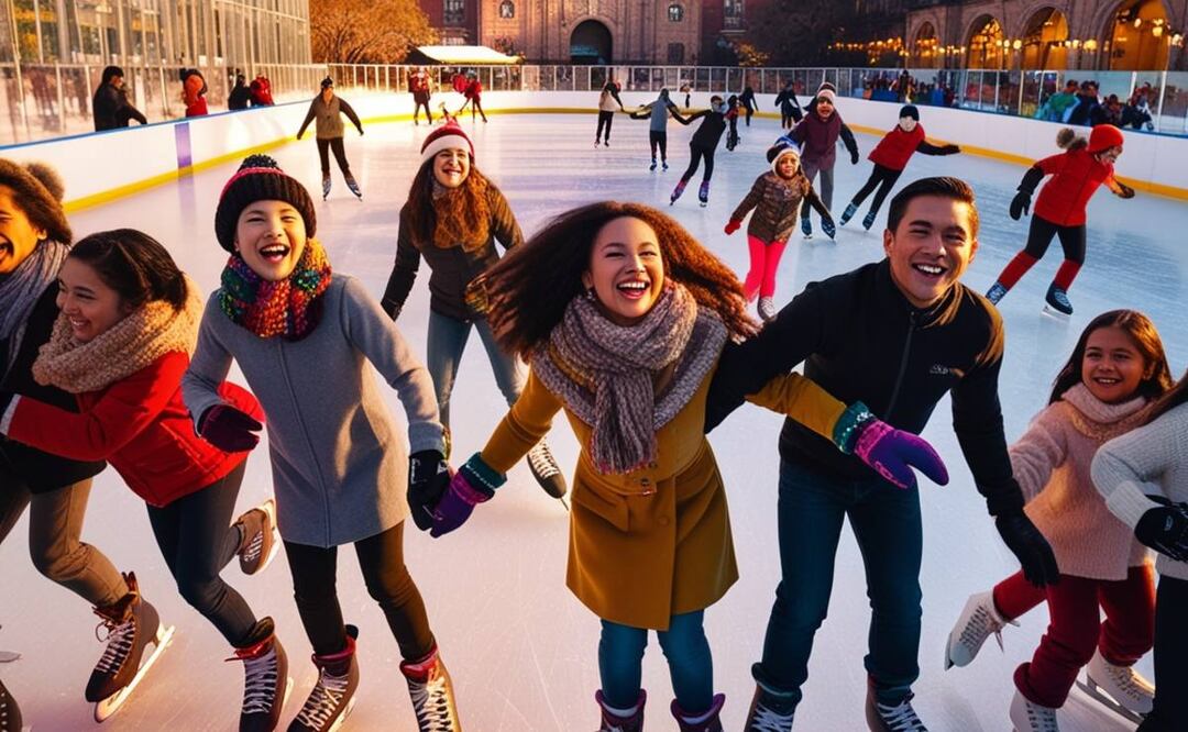 ¡Diversión en la CDMX! Conoce las pistas de hielo gratuitas que el gobierno instaló para la temporada vacacional. (Foto: Creada con IA)