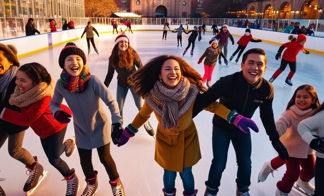 ¡Diversión en la CDMX! Conoce las pistas de hielo gratuitas que el gobierno instaló para la temporada vacacional. (Foto: Creada con IA)