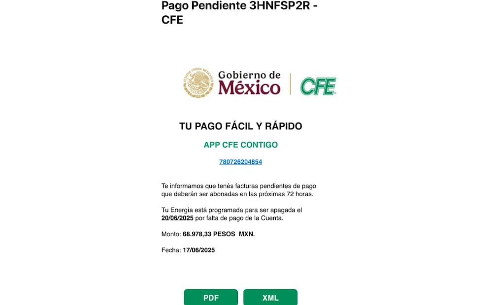 Mensaje fraudulento. (Foto: Captura de pantalla)