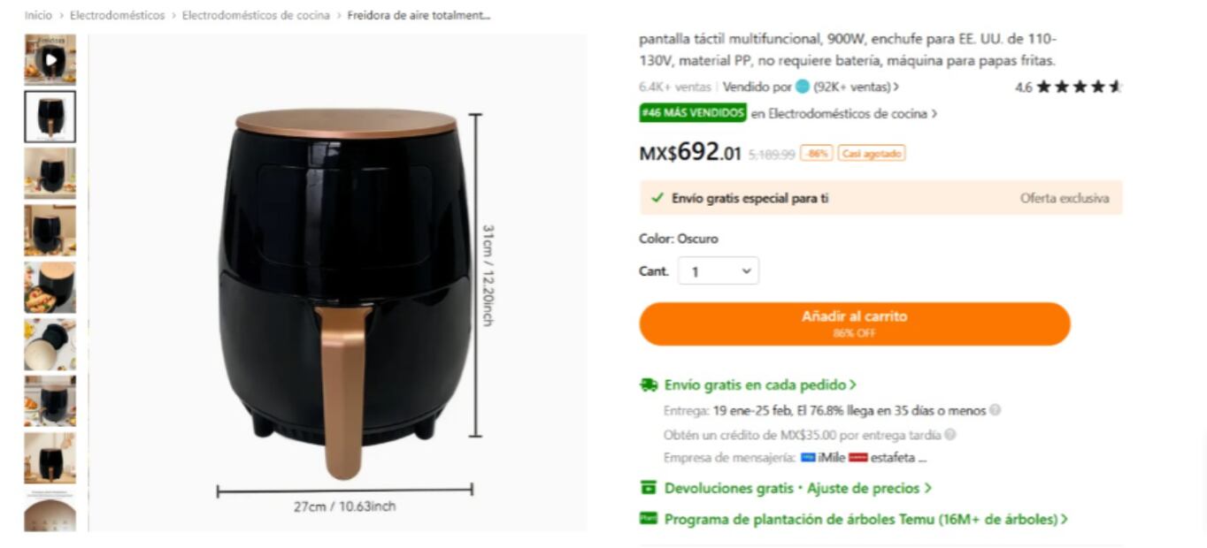 Oferta en Temu. (Foto: Captura de pantalla)