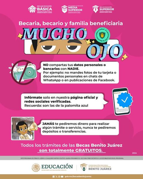 Recomendaciones para evitar fraudes Beca Benito Juárez.  (Foto: Redes sociales)