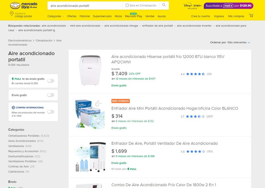 Aires Acondicionados Portátiles, precios en Mercado Libre