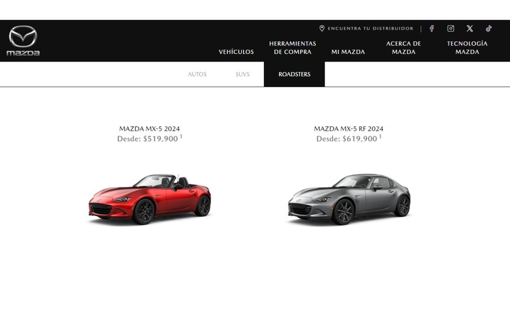 Página web actualizada con costo real de automóvil Mazda MX-5 2024. (Foto: Captura de pantalla)