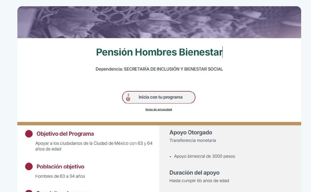 ¿Qué es la Pensión Hombres Bienestar 2025 en Ciudad de México? (Foto: Sitio web)