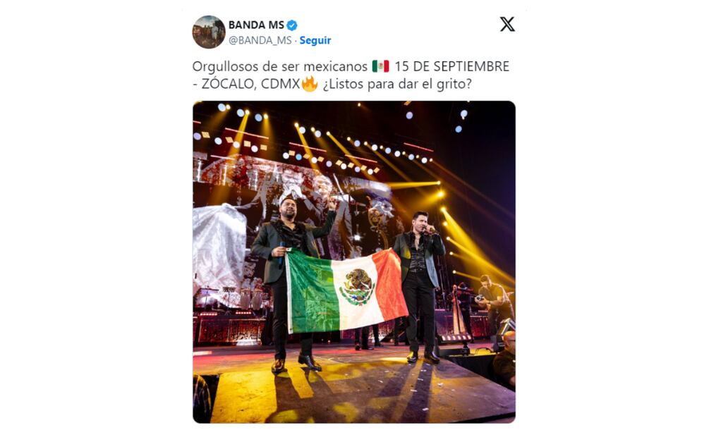 Banda MS amenizará el festejo del 214 Aniversario de la Independencia de México en el Zócalo de la CDMX. (Foto: Captura de pantalla)