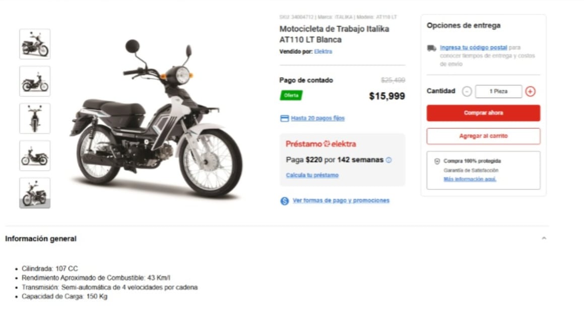 Moto Italika. (Foto: Captura de pantalla)