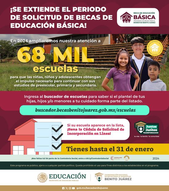 Las Becas Benito Juárez anunciaron la incorporación de 68 mil nuevas escuelas. (Foto: Gobierno de México)